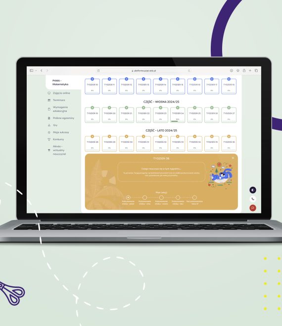 Laptop z otwartą stroną Internetową Platformy Edukacyjnej z widokiem na harmonogram zajęć dla 4 klasy szkoły podstawowej.